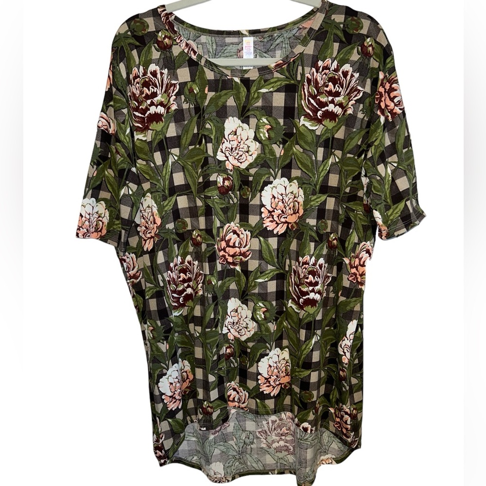 Beautiful Plaid & Floral Garden Trellis Print Tunic Top  Sz M NWT